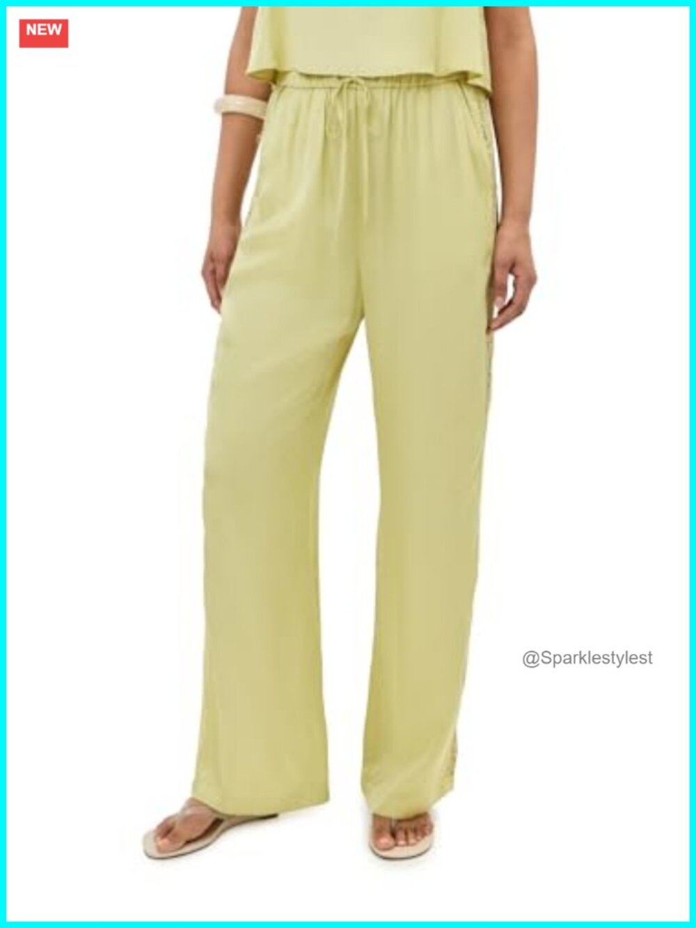 Satin Pants with Lace Trim and Pockets Casual